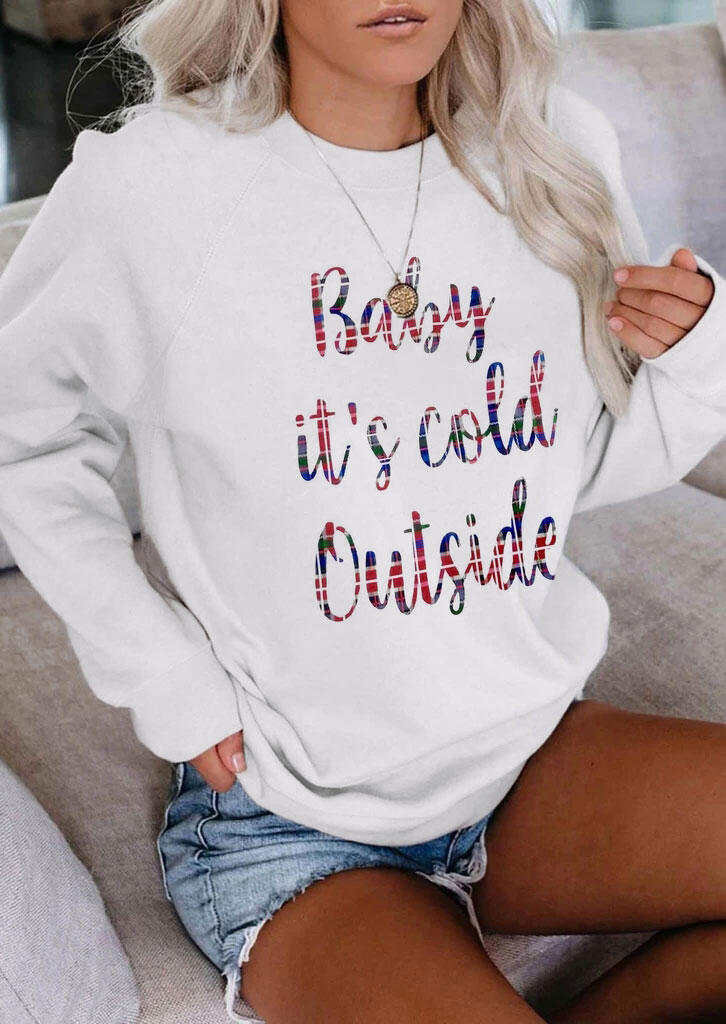 

Baby It's Cold Outside Serape Striped Letter Sweatshirt - White, 484557