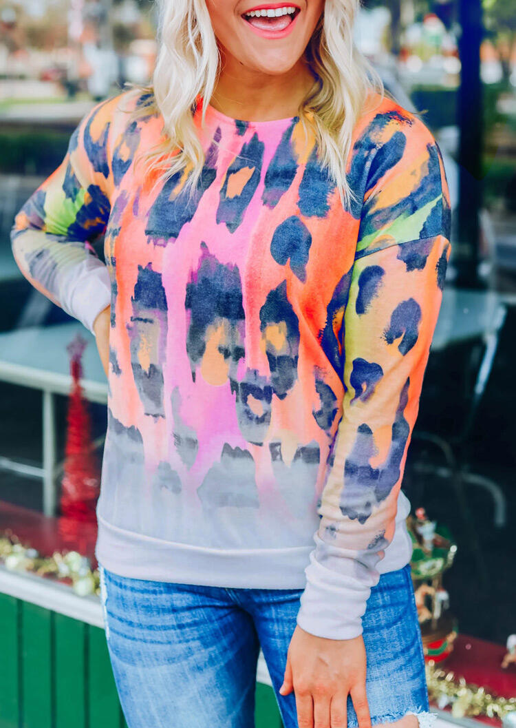 

Colorful Leopard Gradient O-Neck Sweatshirt, 484578