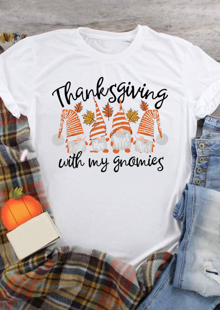 

Thanksgiving With My Gnomies Maple Leaf T-Shirt Tee - White, 484358