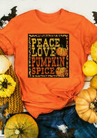 Peace Love Pumpkin Spice Leopard Splicing T-Shirt