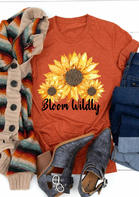 Bloom Wildly Leopard Sunflower O-Neck T-Shirt
