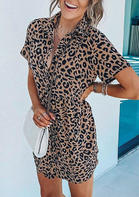 Leopard Button Turn-Down Collar Mini Dress