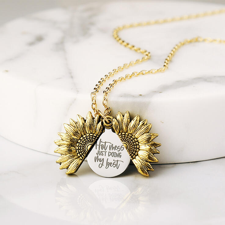 

Hot Mess Just Doing My Best Sunflower Locket Pendant Necklace, Silver, 484649