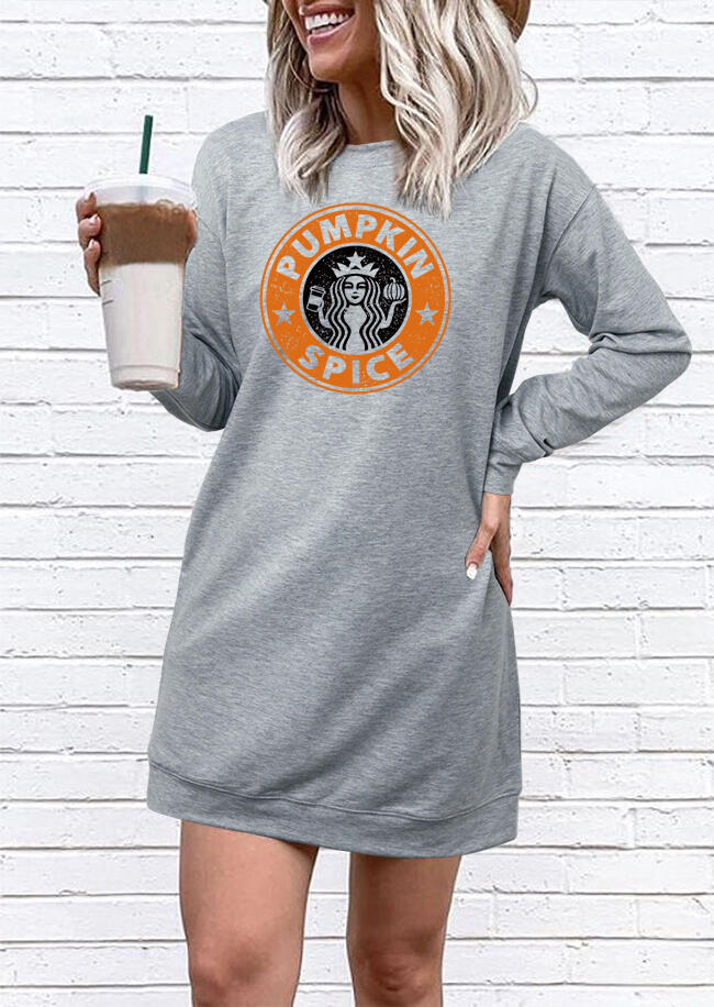 

Pumpkin Spice Star Girl Mini Sweatshirt Dress - Gray, 483568