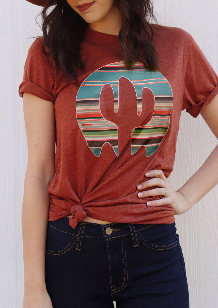 

Cactus Serape Striped T-Shirt Tee - Brick Red, 484088