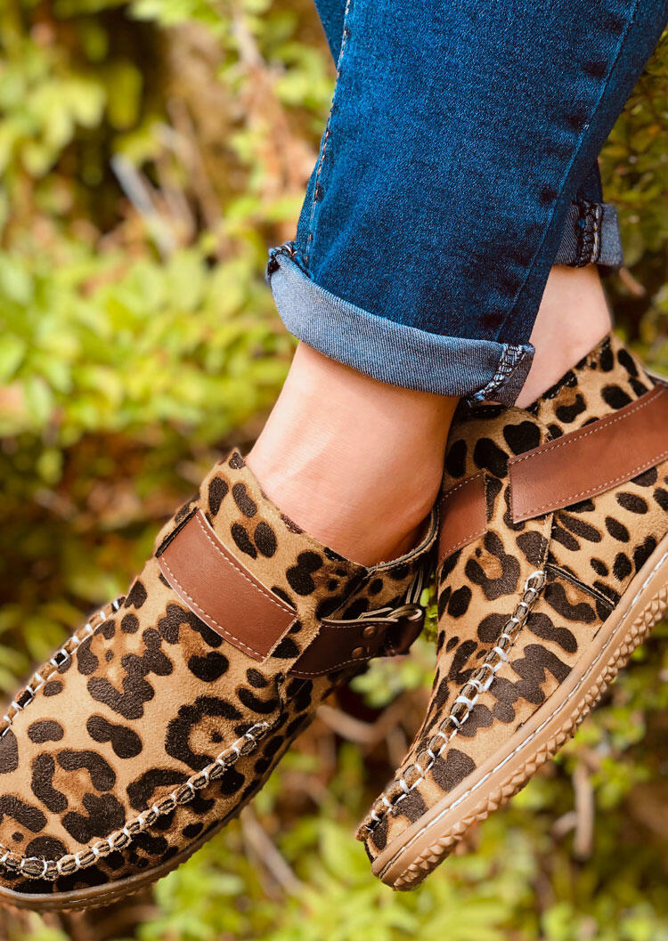 

Leopard Buckle Strap Hand Stitched Round Toe Sneakers, 484686