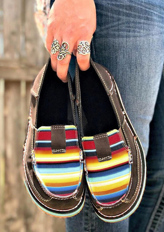 

Serape Striped Splicing Flat Canvas Sneakers - Dark Coffee, Brown, 484744