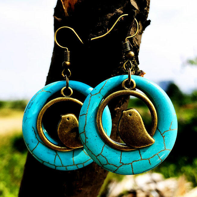 

Bohemian Turquoise Bird Nest Swirl Earrings, Gold, 484853