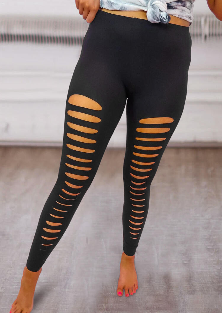 

Cut Out Elastic Waist Activewear Sports Leggings, Black, 484894
