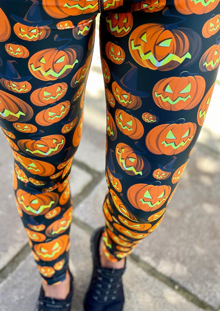 

Halloween Pumpkin Face Witch Hat Fitness Leggings, Multicolor, 484946