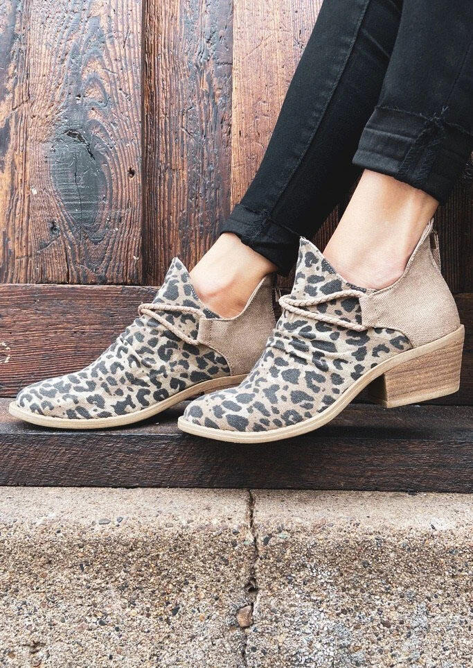 

Leopard Chunky Heel Canvas Boots, 479771
