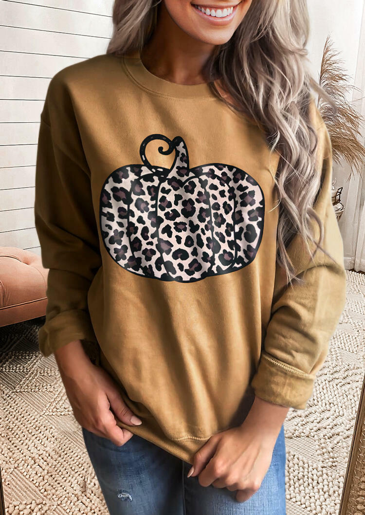 

Leopard Pumpkin O-Neck Sweatshirt - Coffee, 480920
