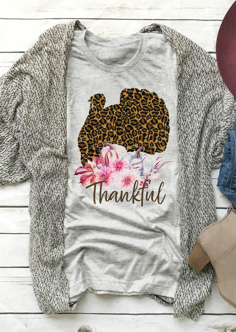 

Leopard Turkey Floral Pumpkin T-Shirt Tee - Light Grey, 484446