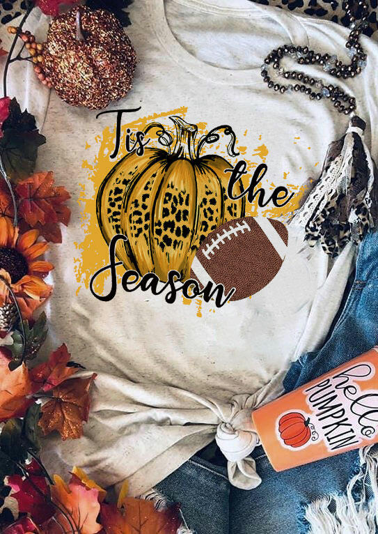 

Leopard Pumpkin Football Tis The Season T-Shirt Tee - Light Grey, 484537