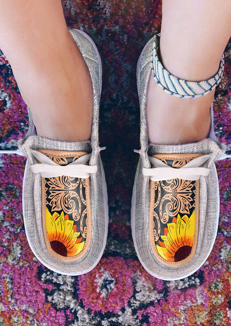 

Sunflower Paisley Lace Up Flat Canvas Sneakers - Gray, 484563