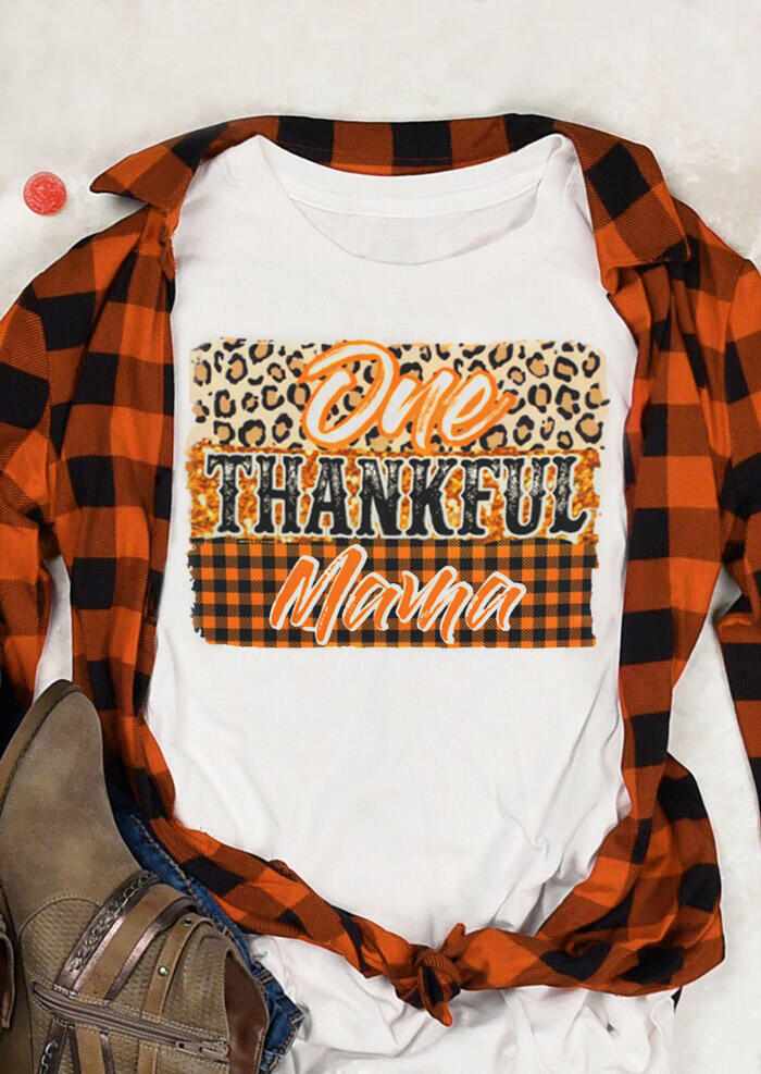 

One Thankful Mama Bleached Leopard T-Shirt Tee - White, 484664