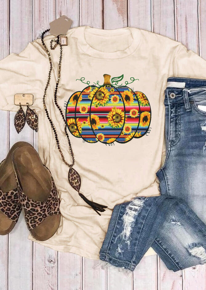 

Sunflower Serape Striped Pumpkin T-Shirt Tee - Apricot, 484666