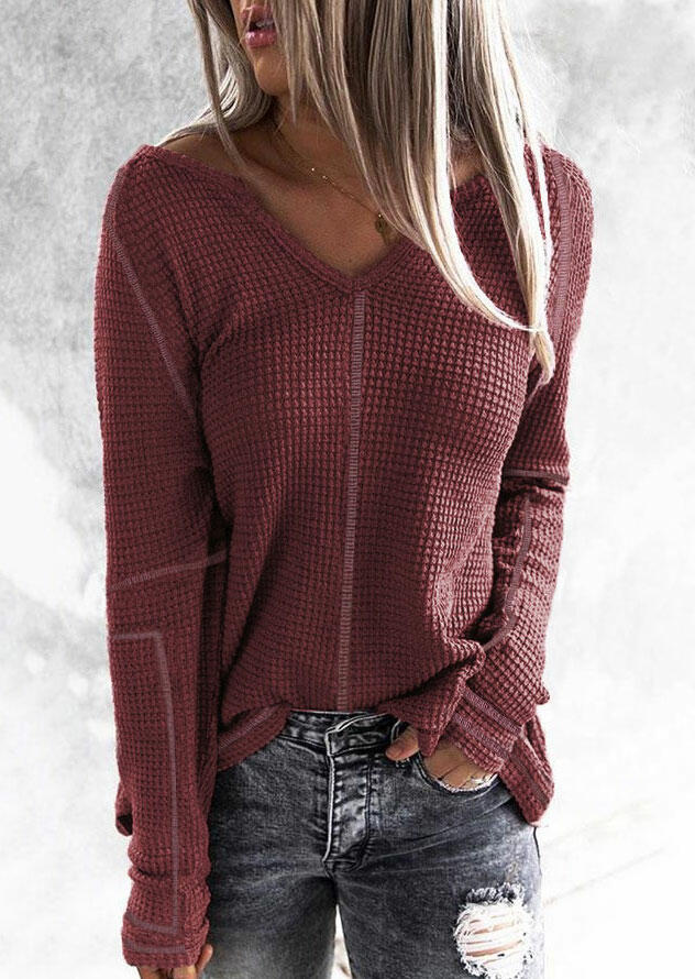 

Knitted V-Neck Long Sleeve Sweater - Cameo Brown, 484704