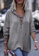 Lace Up V-Neck Long Sleeve Hoodie