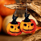 Halloween Black Cat Pumpkin Face Wooden Earrings