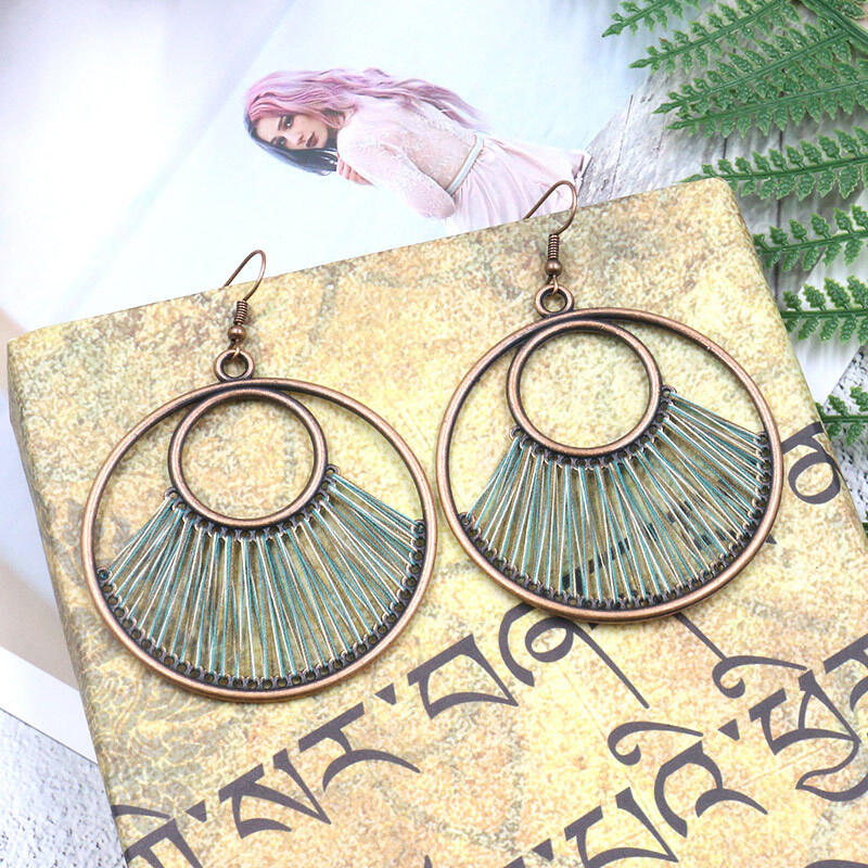 

Vintage Hollow Out Circle Tassel Earrings, Army green;lake blue, 484941