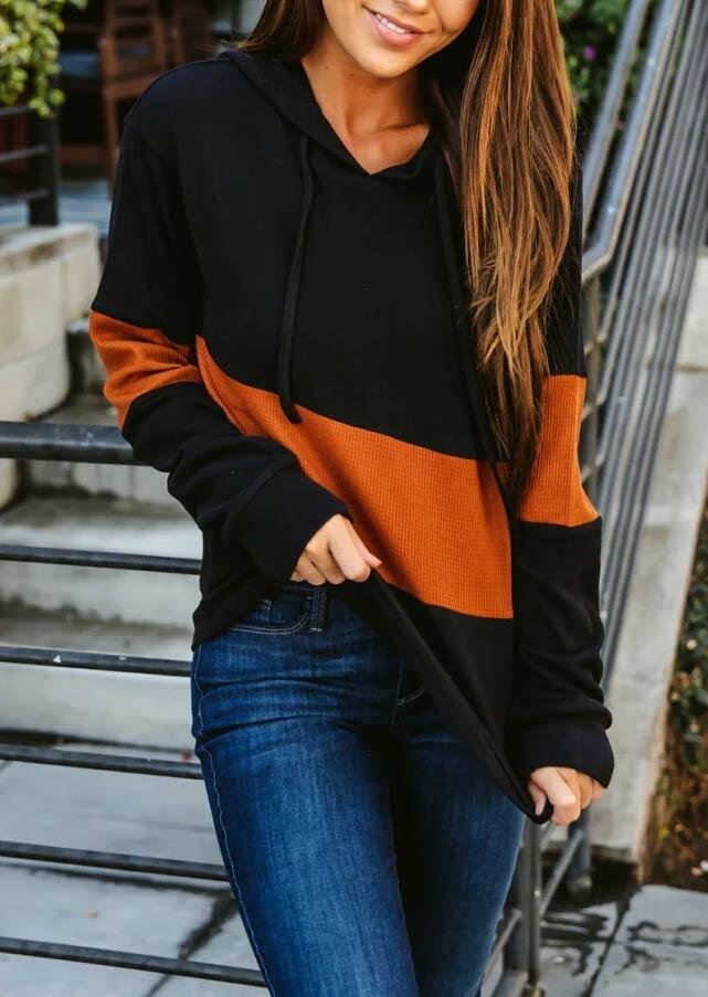 

Color Block Splicing Drawstring Pullover Hoodie, Multicolor, 485078