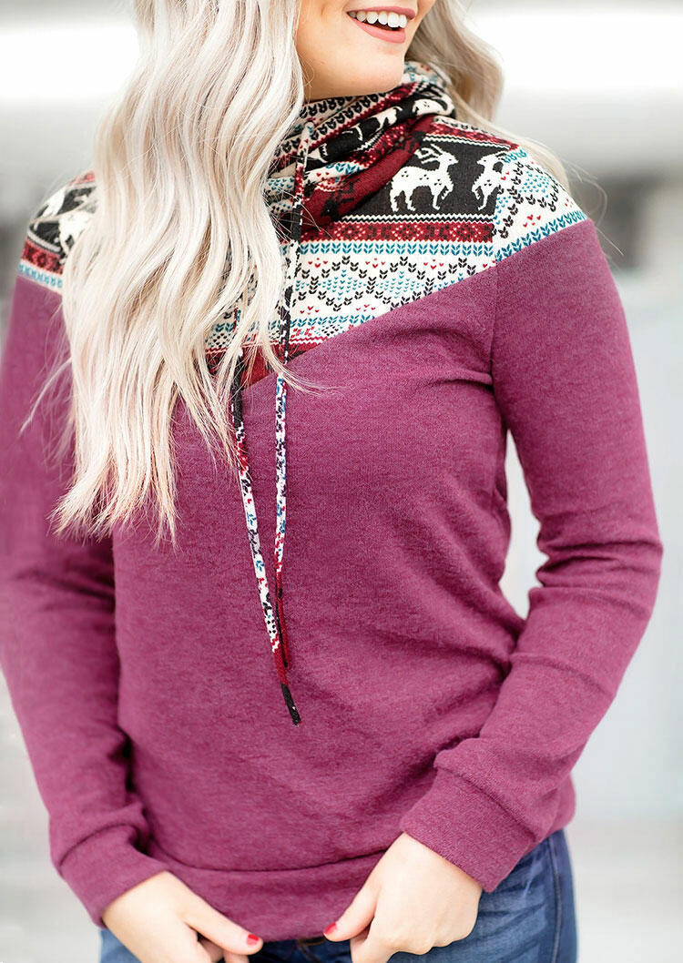 

Reindeer Drawstring Cowl Neck Sweatshirt - Purple, 484688