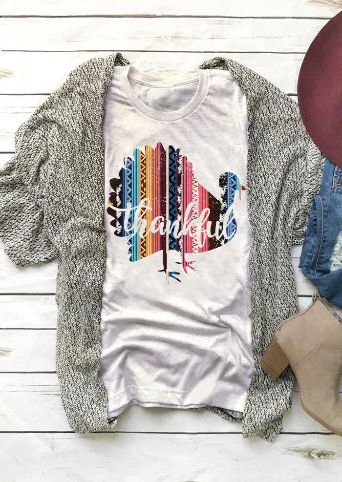

Thankful Turkey Serape Striped T-Shirt Tee - Light Grey, 484968