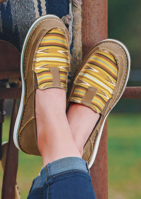 

Ethnic Slip On Flat Canvas Sneakers - Light Coffee, 484990