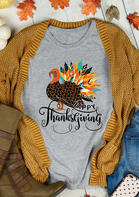 Happy Thanksgiving Leopard Turkey Colorful Feather T-Shirt