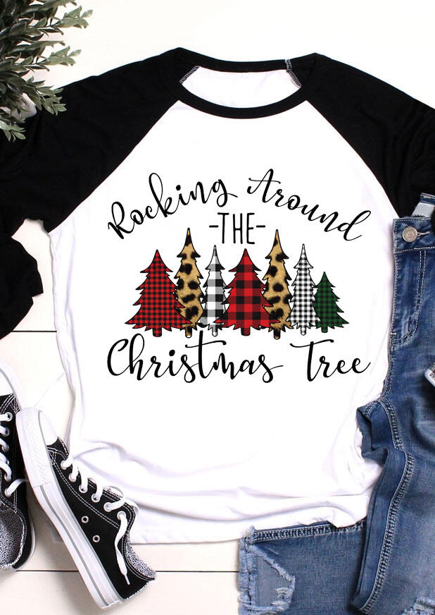 

Christmas Tree Leopard Buffalo Plaid T-Shirt Tee - White, 485072