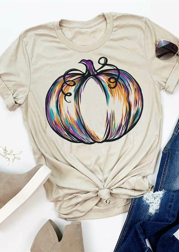 

Colorful Pumpkin O-Neck T-Shirt Tee - Light Khaki, 485174