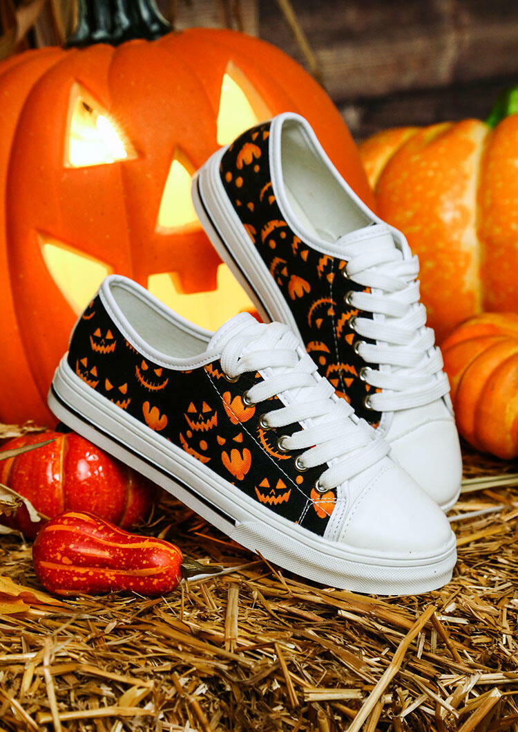 

Halloween Pumpkin Lace Up Flat Canvas Sneakers, Multicolor, 480753