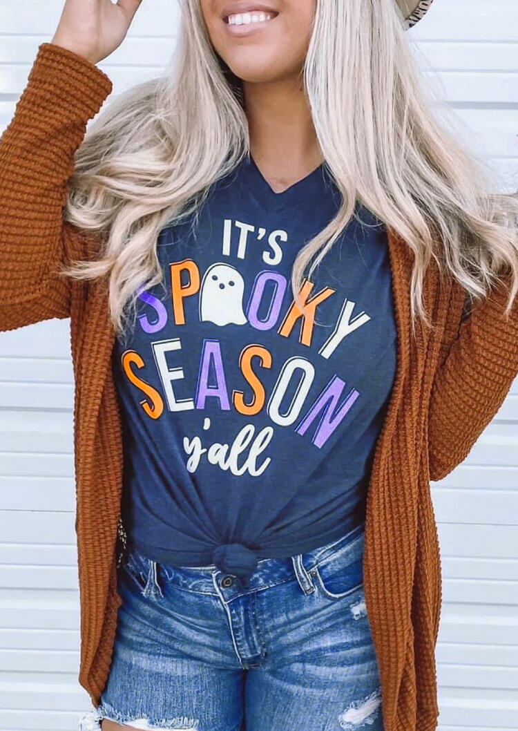 

It' Spooky Season Y'all Letter Graphic T-Shirt Tee - Blue, 485051