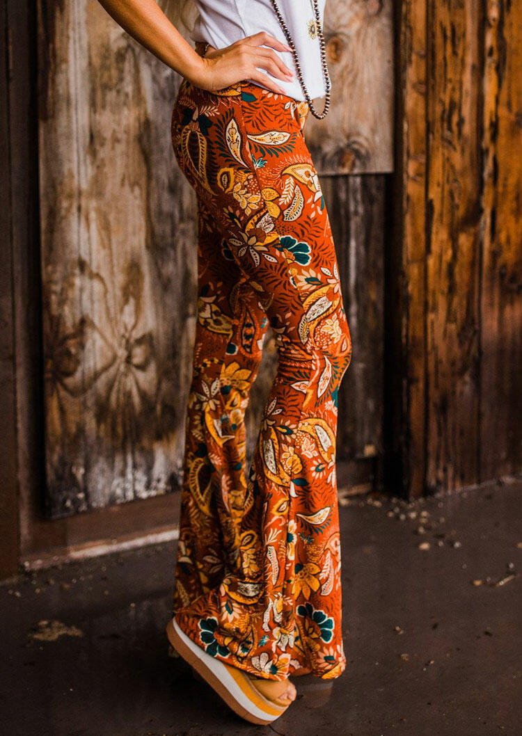 

Vintage Floral High Waist Flare Pants, Orange, 485130