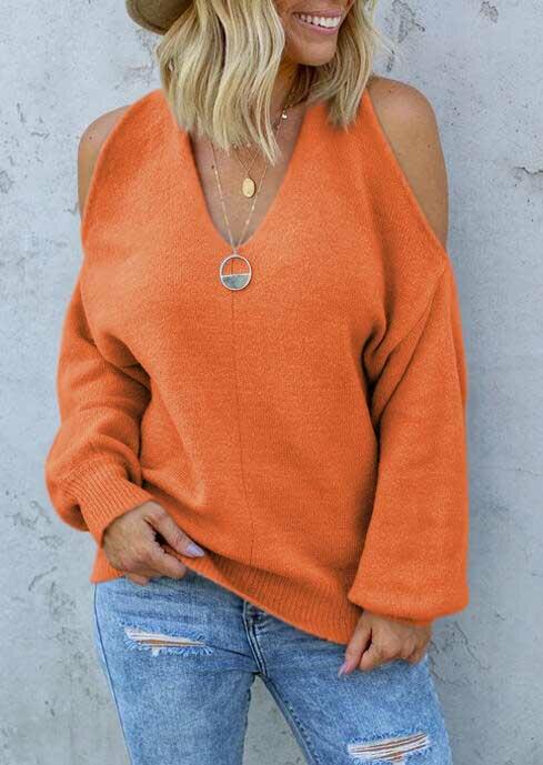 

Cold Shoulder Twist Knitted Sweater - Orange, 485202