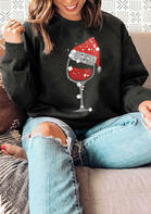 Christmas Hat Wine Glass Pullover Sweatshirt