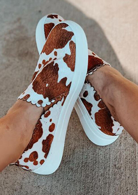 

Cow Slip On Round Toe Flat Sneakers - Brown, 485287
