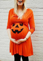 Halloween Maternity Pumpkin Face Casual Dress