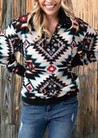 Aztec Geometric Button V-Neck Pullover Sweatshirt