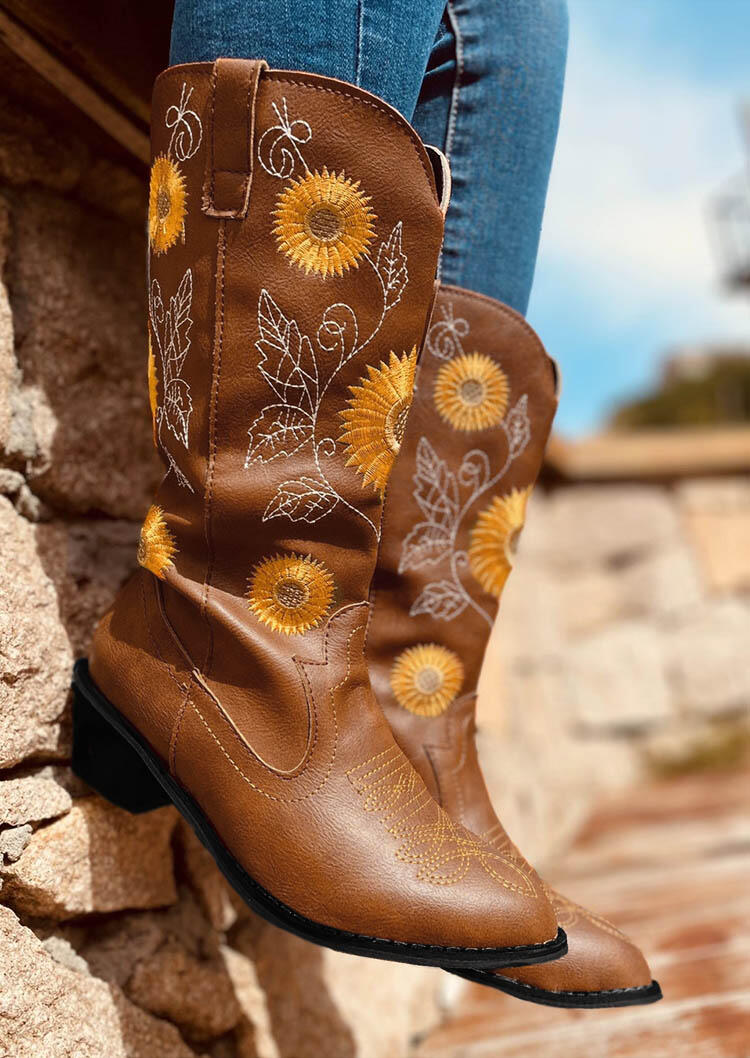 

Sunflower Soft Pointed Toe Chunky Heel Boots, Brown, 485335