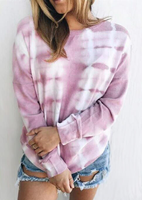 

Tie Dye Gradient Long Sleeve O-Neck Blouse, Multicolor, 485346