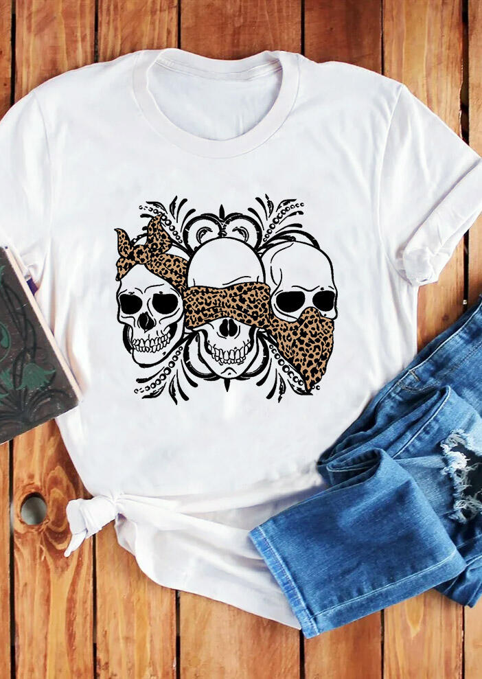 

Leopard Skull No Speak No Hear No See T-Shirt Tee - White, 485376