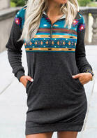 Geometric Zipper Collar Pocket Mini Sweatshirt Dress 