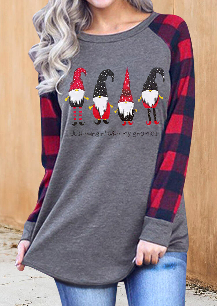 

Christmas Buffalo Plaid Just Hangin' with My Gnomies T-Shirt Tee - Gray, 485230