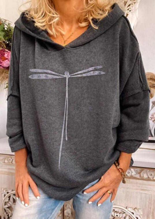 

Dragonfly Long Sleeve Pullover Hoodie - Dark Grey, 485314