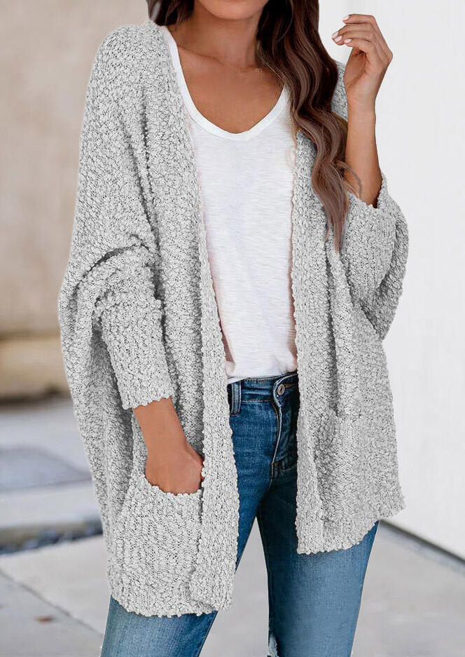 

Pocket Batwing Sleeve Fleece Cardigan - Gray, 485315