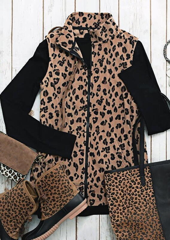 

Leopard Pocket Sleeveless Vest Coat, 485333