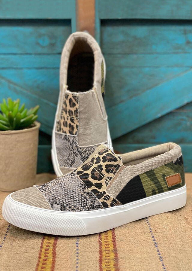 Leopard Snake Skin Camouflage Splicing Flat Canvas Sneakers