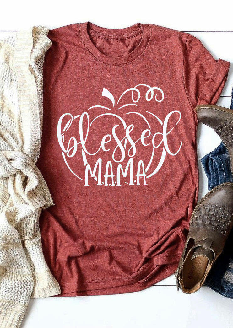 

Blessed Mama Pumpkin T-Shirt Tee - Brick Red, 485454